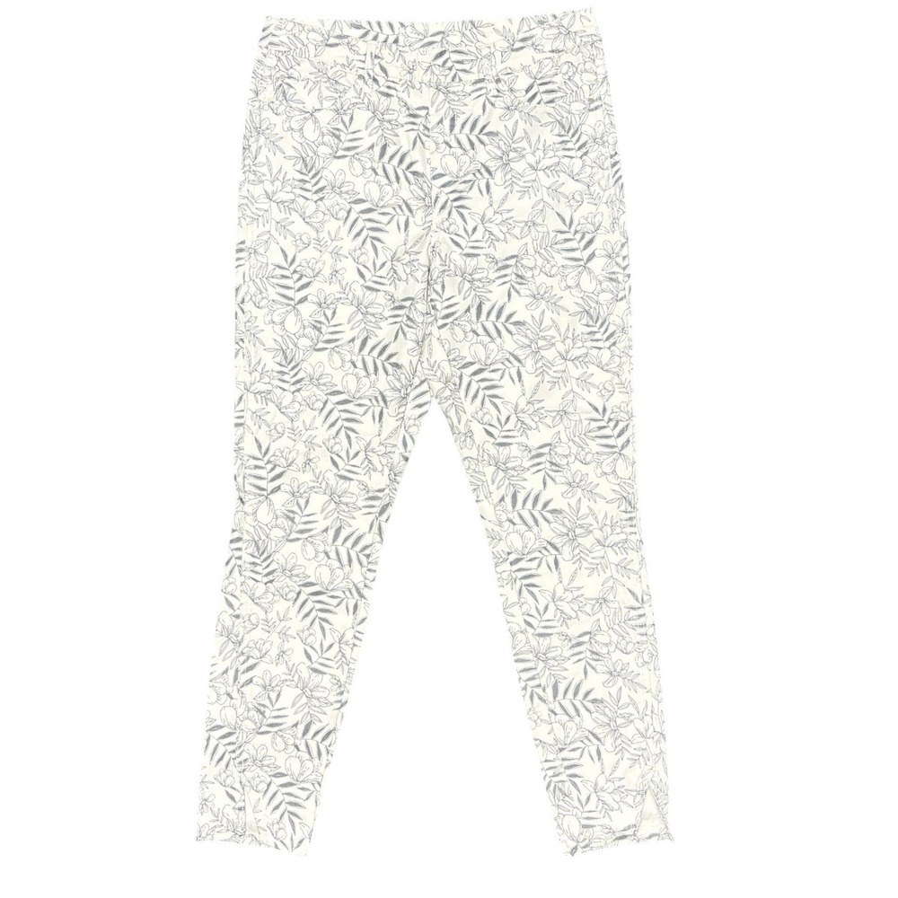 Tribal Womens Floral Print Ankle Pant White Dark Grey Slim Fit Size 8 NWT